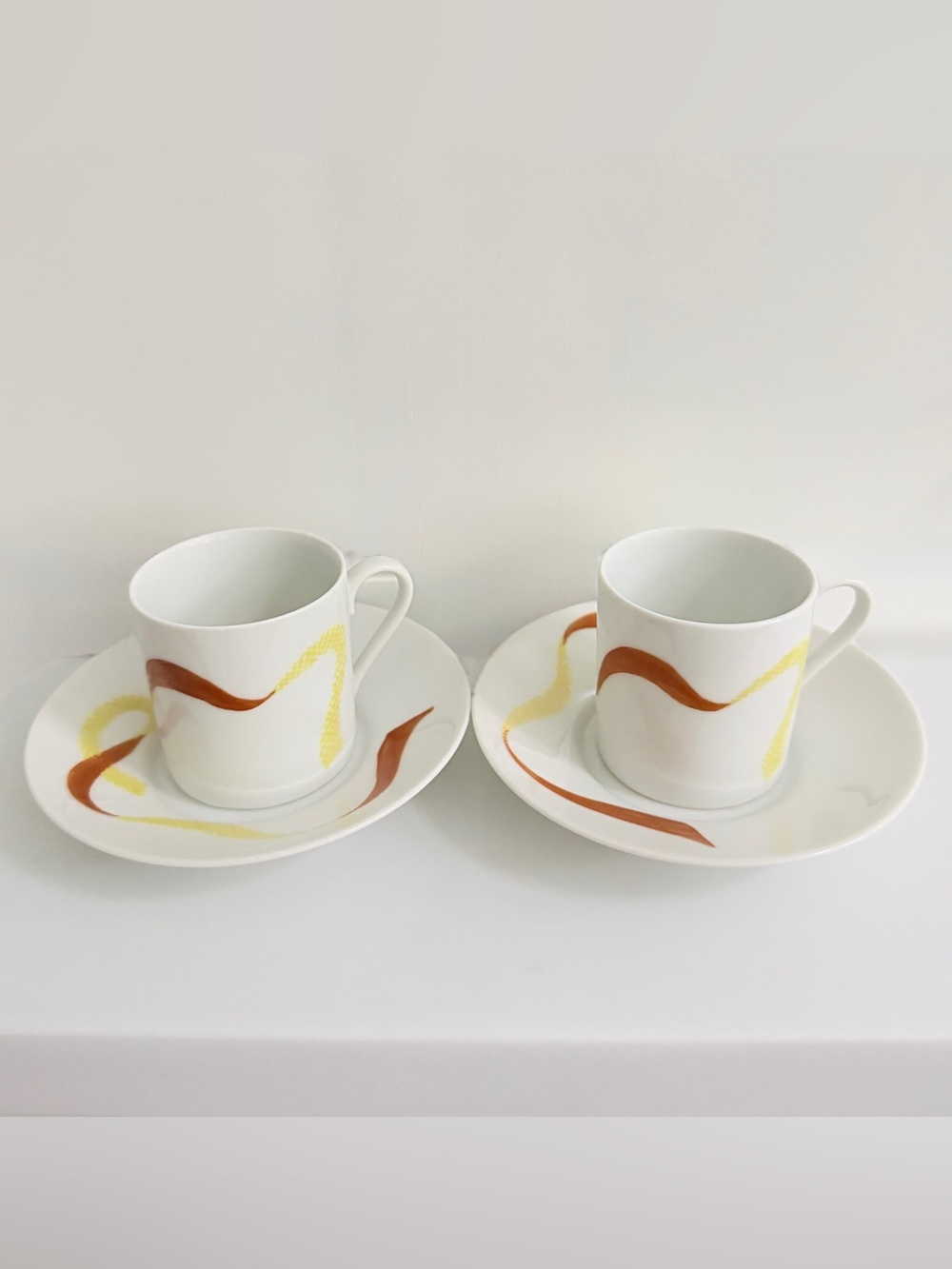 Vintage Limoges Porcelain Espresso Demitasse Cup Saucer dancing ribbons 2 Set